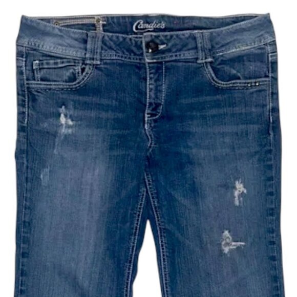 Candies Denim Cuffed Capri Jeans Dark Blue Cropped Stretch Mid Rise Size 11 - Picture 4 of 14